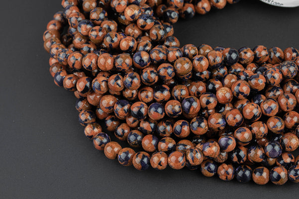 Natural Multi Goldstone Sandstone Round Beads. Full 15.5 Inch strand 4mm, 6mm, 8mm, 10mm, or 12mm Smooth Gemstone Beads