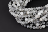 Natural Faceted Black Tourmalinated Quartz Beads Grade AAA - Black Rutiled Quartz Beads - Faceted Round 6mm 8mm 10mm 12mm- Full 15.5"