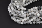 Natural Faceted Black Tourmalinated Quartz Beads Grade AAA - Black Rutiled Quartz Beads - Faceted Round 6mm 8mm 10mm 12mm- Full 15.5"