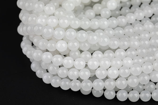 Gorgeous Milky White Jade, High Quality in Smooth Round, -Full Strand 15.5 inch Strand, 4mm, 6mm, 8mm, 12mm, or 14mm Beads