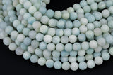 Natural Matte Blue Green Aquamarine Beads - Matte Finished Round 6mm 8mm 10mm - Full Strand 15.5" - Smooth Gemstone Beads