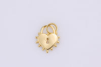 18k Gold Pad Lock Lock Heart Pendant , Heart Charms, Lock Necklace Earring Charms, - 12mm