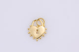 18k Gold Pad Lock Lock Heart Pendant , Heart Charms, Lock Necklace Earring Charms, - 12mm