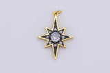 1 pc Dainty STARBURST Charm- 18k Gold CZ Star Charm, Celestial Pendant, Micro Pave Charm- 22x31mm
