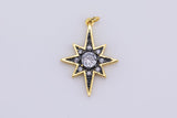 1 pc Dainty STARBURST Charm- 18k Gold CZ Star Charm, Celestial Pendant, Micro Pave Charm- 22x31mm