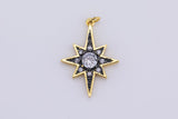 1 pc Dainty STARBURST Charm- 18k Gold CZ Star Charm, Celestial Pendant, Micro Pave Charm- 22x31mm