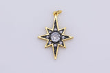 1 pc Dainty STARBURST Charm- 18k Gold CZ Star Charm, Celestial Pendant, Micro Pave Charm- 22x31mm