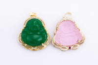 2 pcs Micro Pave Buddha 24k Gold Pendant Gold Buddha Charm for Laughing Buddha for Religious Jewelry Making Supply Trend-27x30mm