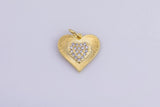 1 pc 18k Gold Micro Pave Heart Pendant , Heart Charms, Lock Necklace Earring Charms, CZ Pave- 15mm