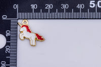 6 pcs- Mini Unicorn Charms, Gold Pink Cartoon Unicorn Charm Pendant, Horse Charm Kids jewelry for Necklace Bracelet Earring Supply-11x20mm