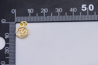 3 pc 18K Gold Spritual Religious Ohm Symbol Medallion Cubic Zirconia Bracelet Charm- 9mm