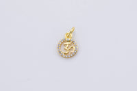 3 pc 18K Gold Spritual Religious Ohm Symbol Medallion Cubic Zirconia Bracelet Charm- 9mm