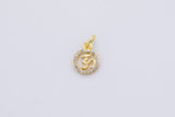 3 pc 18K Gold Spritual Religious Ohm Symbol Medallion Cubic Zirconia Bracelet Charm- 9mm