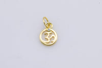 4 pc 18K Gold Spritual Religious Ohm Symbol Medallion Cubic Zirconia Bracelet Charm- 8mm