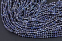 Natural Micro Cut Faceted Blue Sapphire Round Beads Earthy Genuine Real Blue Sapphire Gemstone 15.5" Strand Gemstone Beads