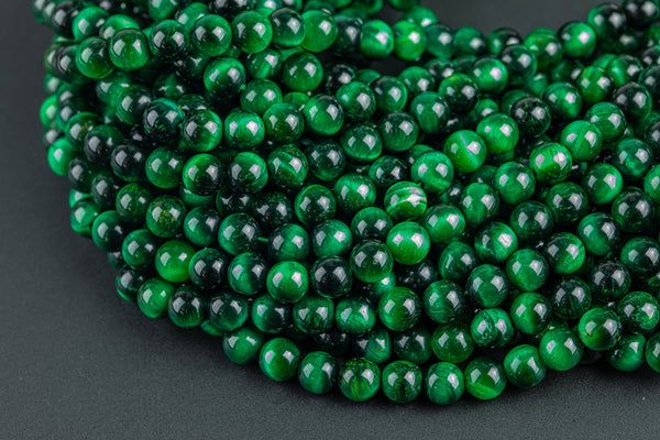 Natural GRADE A TOP QUALITY Tiger's Eye Tiger eye Tiger-Eye - 6mm 8mm 10mm - Round - Full 15.5" Strands- Emerald Green Smooth