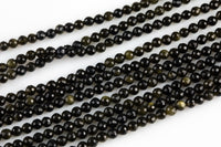 4mm Golden Obsidian Full Strands-15.5 inches-4mm- Nice Size Hole- Diamond Cutting, High Facets- Nice and Sparkly- Faceted Round