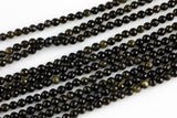 4mm Golden Obsidian Full Strands-15.5 inches-4mm- Nice Size Hole- Diamond Cutting, High Facets- Nice and Sparkly- Faceted Round