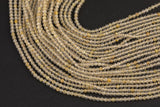 Golden Rutilated Quartz Beads Full Strands-15.5 inches-2-3mm- Nice Size Hole- Diamond Cutting, High Facets-Nice and Sparkly-Faceted Round