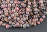 Natural Rhodonite, High Quality in Faceted Round, 4mm, 6mm, 8mm, 10mm, 12mm- 15.5 inch strand- Wholesale Pricing