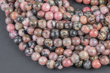 Natural Rhodonite, High Quality in Faceted Round, 4mm, 6mm, 8mm, 10mm, 12mm- 15.5 inch strand- Wholesale Pricing