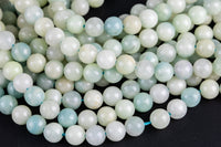 Natural Blue Green Aquamarine Beads - Smooth Round 6mm 8mm 10mm - Full Strand 15.5" - Smooth Gemstone Beads