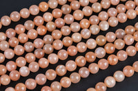 Pink Sunstone Moonstone Beads Smooth round - A Quality - 4mm, 8mm, 10mm, 12mm - Full 15.5 Inch Strand Gemstone Beads