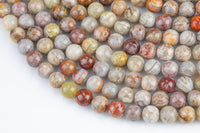 Natural Mexican Crazy Laced Agate Round 4mm, 6mm, 8mm, 10mm, 12mm, 14mm -Full Strand 15.5 inch Strand Smooth Gemstone Beads