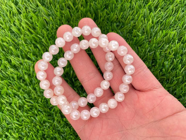 Cream Silverite 8 mm Stretchy String Bracelet Bracelet Crystal Bracelet