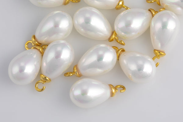 2 pcs Dainty Sea Shell Pearl Teardrop Briolette, half drilled Tiny Drop Pearl 10x18mm- Light Weight