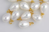 2 pcs Dainty Sea Shell Pearl Teardrop Briolette, half drilled Tiny Drop Pearl 10x18mm- Light Weight