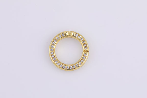 1 pc 15mm Round Gold Micro Pave Spring Buckle Metal Snap Clasp Spring gate ring, Trigger Round Ring, Snap Clasp Hook for Jewelry Supply