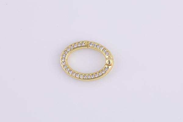 1 pc 13x17mm Oval Round Gold Micro Pave Spring Buckle Metal Snap Clasp Spring gate ring, Trigger Round Ring, Snap Clasp