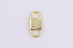 2 pc 18 kt Gold Double Lock Style - Moon CZ- Connector Charm - 9x20mm