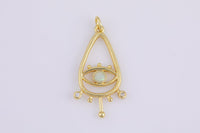 2 pcs Evil Eye Gold Opal Talisman Charm Necklace, 14k Gold Teardrop Pendant Lucky Medallion Pendant for Necklace- 15x29mm