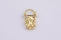 14k Gold Clasp clicker Lock Clasp, 14x23mm, Catholic Theme, Bracelet Necklace Clicker Connector