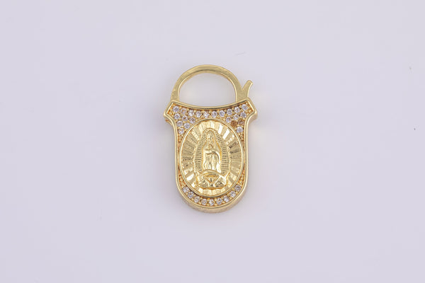 14k Gold Clasp clicker Lock Clasp, 14x23mm, Catholic Theme, Bracelet Necklace Clicker Connector