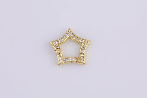 1 pc 16mm Star Gold Micro Pave Spring Buckle Metal Snap Clasp Spring gate ring, Trigger Round Ring, Snap Clasp