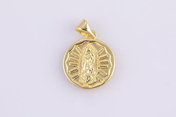 2pc 18k Gold Medallion Holy Virgin Mary Mother of Jesus God Catholic Church DIY Necklace Coin Charm Bead Bails-16mm