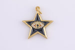 2pc 18k Gold Enamel Evil Eye Star Charm Diamond CZ Drop Charm Cubic Protector Tiny Lucky Dainty Necklace - 19mm- 2 pc Per order