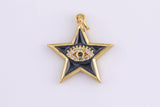 2pc 18k Gold Enamel Evil Eye Star Charm Diamond CZ Drop Charm Cubic Protector Tiny Lucky Dainty Necklace - 19mm- 2 pc Per order