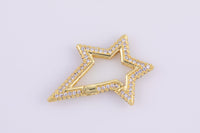 1 pc 20x32mm Star Gold Micro Pave Spring Buckle Metal Snap Clasp Spring gate ring, Trigger Round Ring, Push Snap Hook for Jewelry Fashion