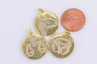 1pc 18K Gold Zodiac Horoscope Sign Medallion Pendant Sparkle Astro Coin on back- 20mm P13F95--P13F106