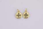 2pc 14k Gold Dainty Cross Coin CZ Micro Pave Cubic Zirconia Necklace Pendant Bracelet Charm Earring Charm 9mm