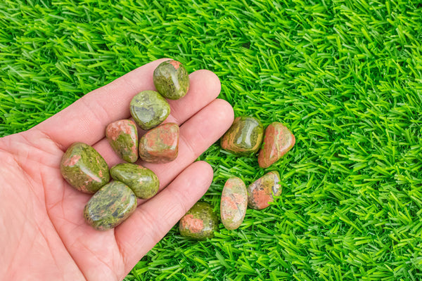 1 pc Natural Unakite Jasper Medium Tumbled Stone- .5 inch-1.25 inch