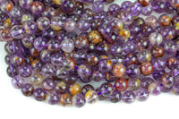 Natural Super 7 Seven Crystal Element Phantom Amethyst Cacoxenite Round Beads 4mm 6mm 8mm 10mm Powerful Healing Stone Rock 16" Strand