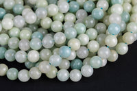 Natural Blue Green Aquamarine Beads - Smooth Round 6mm 8mm 10mm - Full Strand 15.5" - Smooth Gemstone Beads