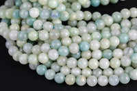 Natural Blue Green Aquamarine Beads - Smooth Round 6mm 8mm 10mm - Full Strand 15.5" - Smooth Gemstone Beads