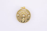 1pc 18k Gold Coin Evil Eye Charm Diamond CZ Drop Charm Cubic Protector Pendant Tiny Lucky Dainty Necklace - 20mm