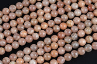 Natural Light Pink Moonstone Sunstone Pink Moon stone Beads High Quality in Round- 4mm, 6mm, 8mm, 10mm, 12mm- 15.5 - 16" Smooth